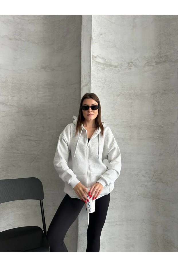 Women's Oversize Zippered & Hooded Sweatshirt