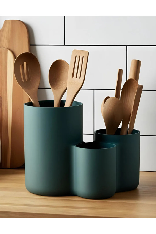 Modern Three-Sectioned Kitchen Utensils Spoon & Spatula Organizer
