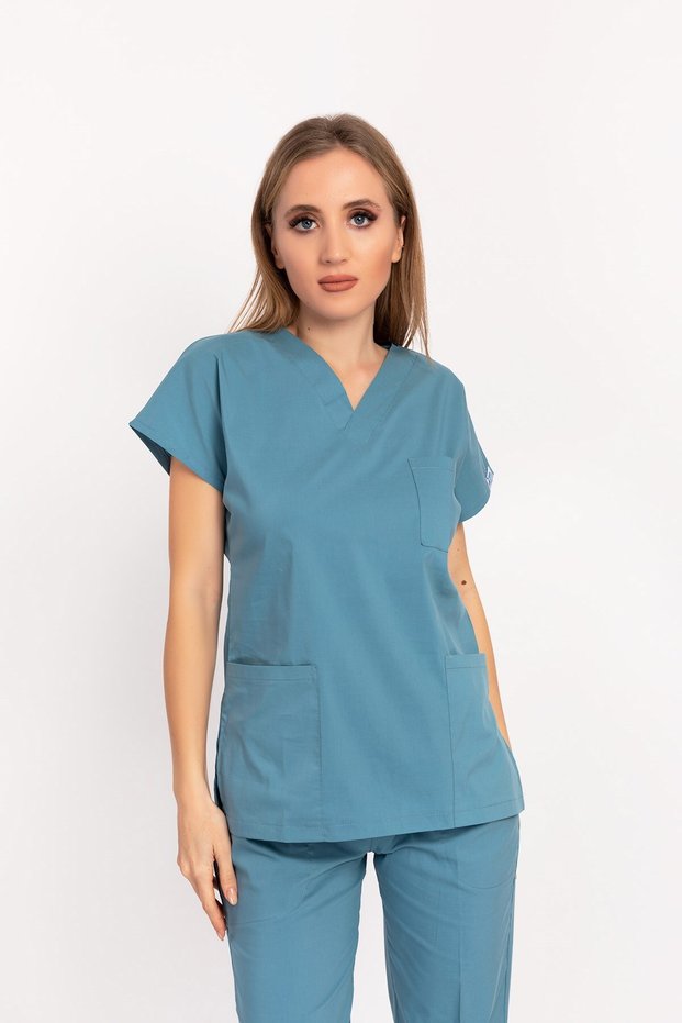 Unisex Cool Petrol Blue Lycra Doctor Nurse Surgical Scrubs Single Top Uniform