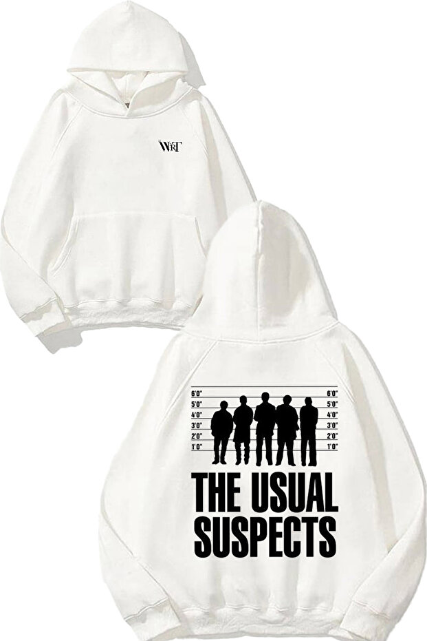 سويت شيرت أبيض بقلنسوة مطبوع عليه تصميم The Usual Suspects 3
