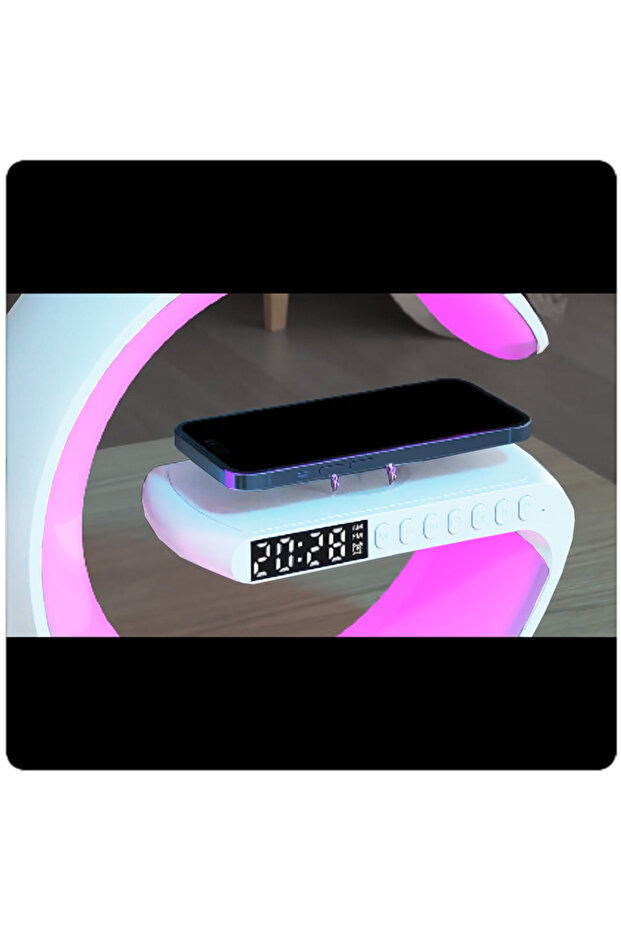 شاحن لاسلكي متعدد الوظائف على شكل حرف G مع ساعة رقمية ومكبر صوت - 3