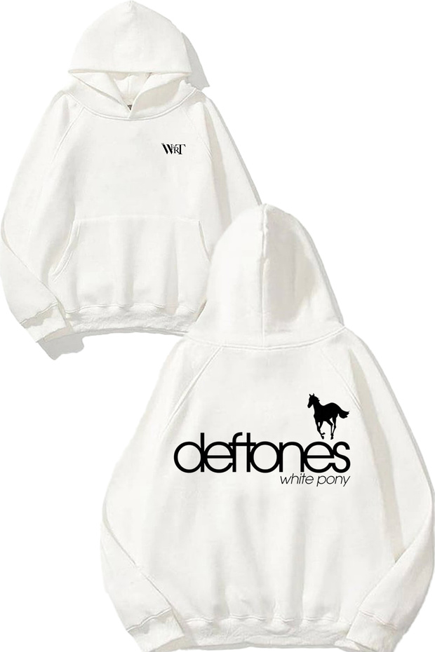 سويت شيرت أبيض بقلنسوة مطبوع عليه تصميم Deftones 8