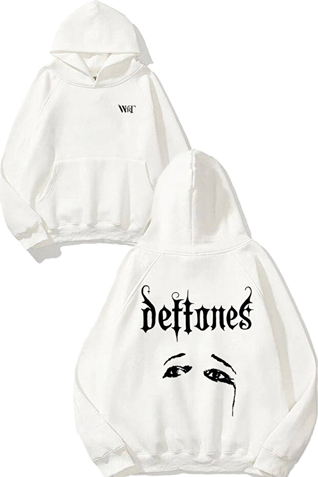 سويت شيرت أبيض بقلنسوة مطبوع عليه تصميم Deftones 11