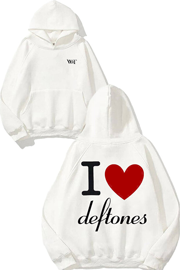 سويت شيرت أبيض بقلنسوة مطبوع عليه تصميم Deftones 14