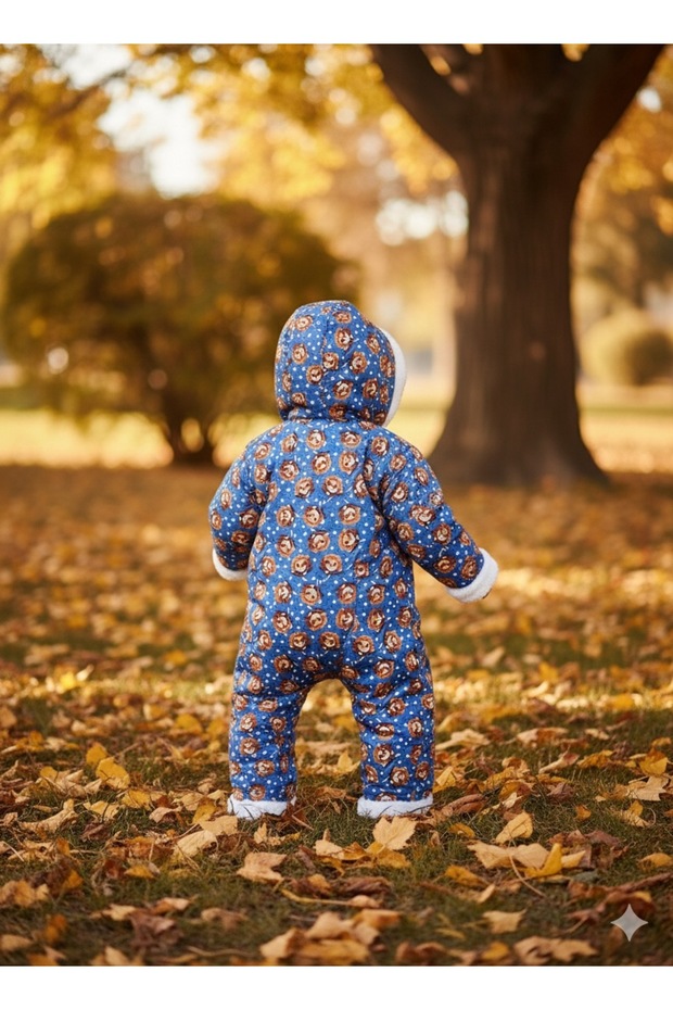 Kışlık Aslan Desenli Kapüşonlu Welsoft Astarlı Su İticili Astronot Bebek Tulum - 2
