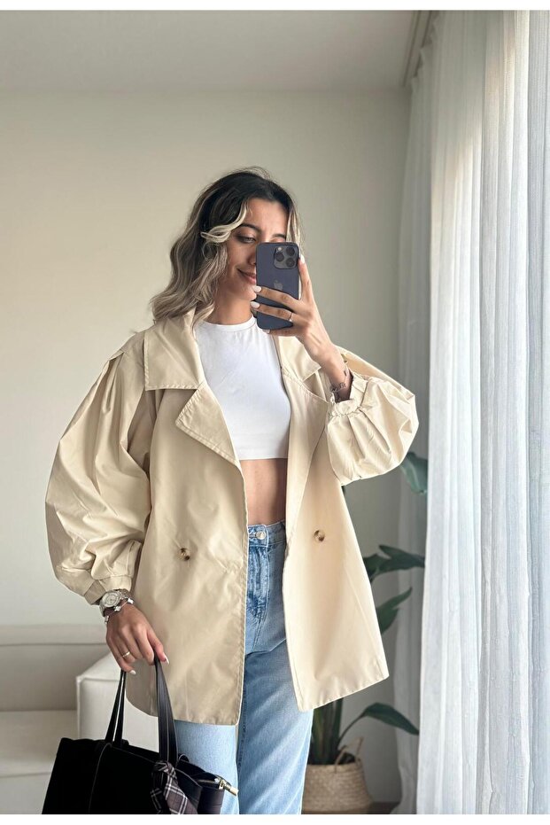 Taş Balon Kol Oversize Trençkot - 3
