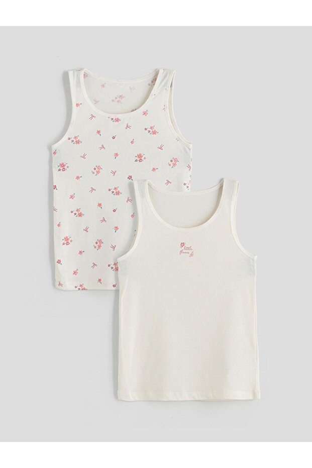 Bisiklet Yaka Çiçekli Kız Çocuk Atlet 2'li (W5) - 1