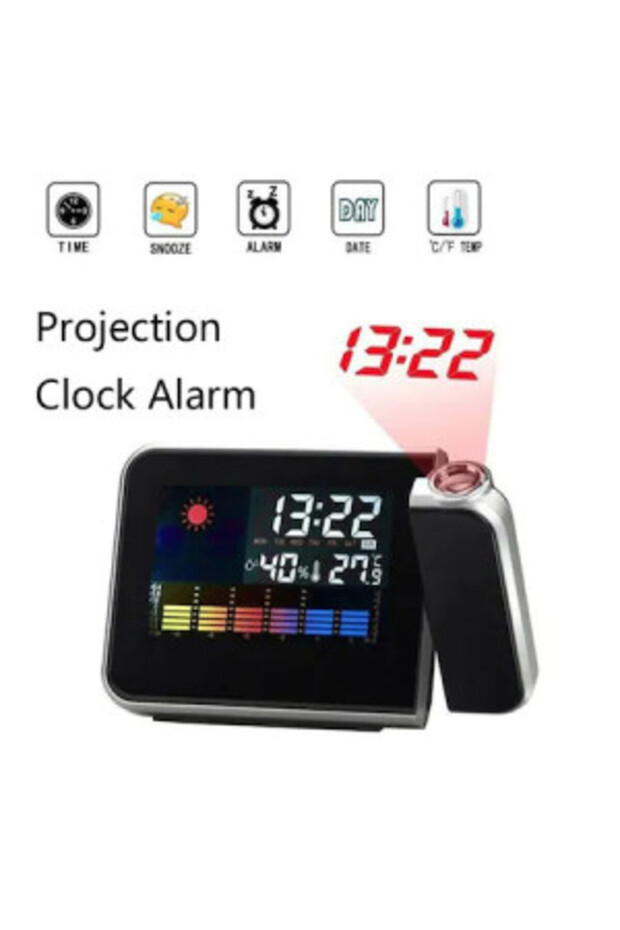 Clock with Calendar, Thermometer, Hygrometer, Color Display and Time Projection on Ceiling and Walls - 3