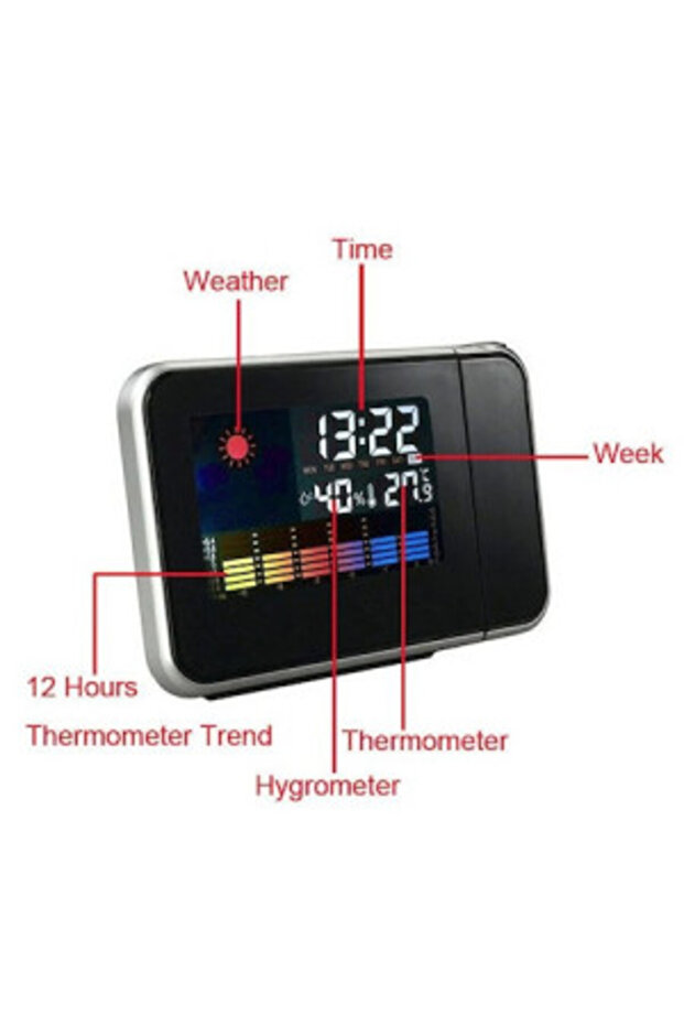 Clock with Calendar, Thermometer, Hygrometer, Color Display and Time Projection on Ceiling and Walls - 5