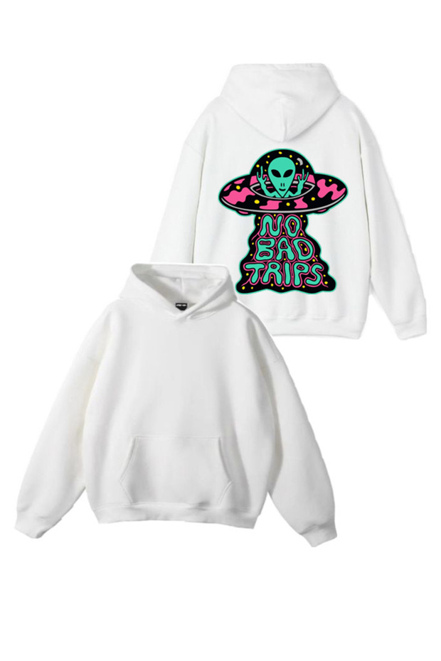 New Season No Bad Trips Printed 3 Yarn Cotton Hooded Sweatshirt