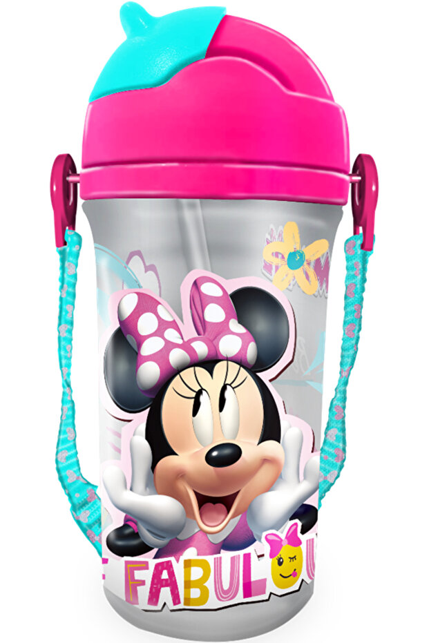 Water Bottle with Special Strap 400ML – Pink & Grey
