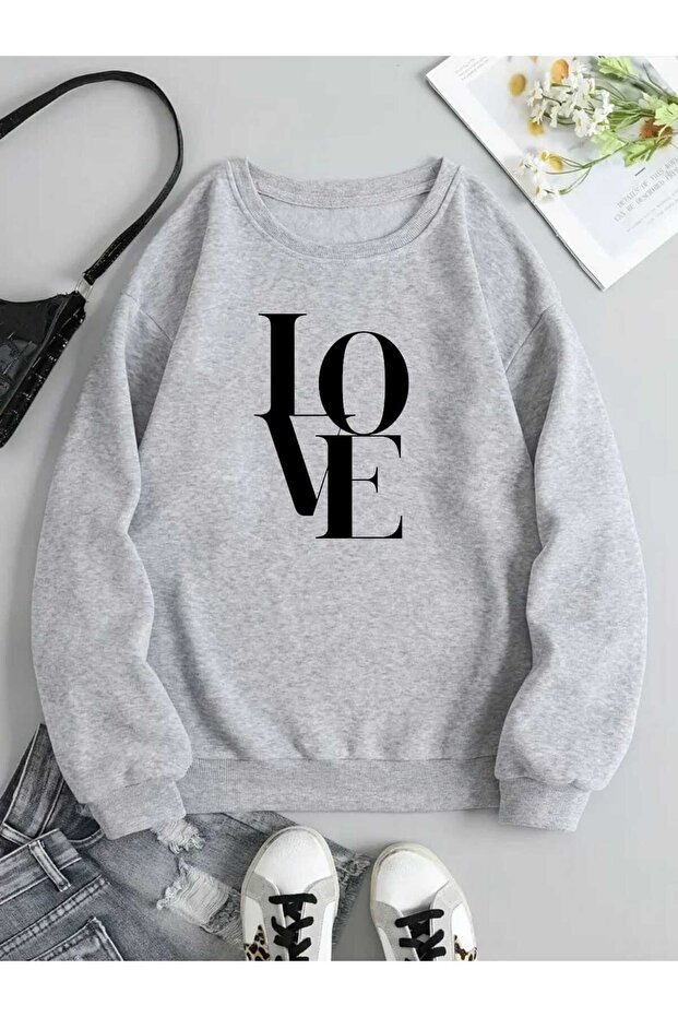 Unisex Love Print Design Trend Oversize Sweatshirt