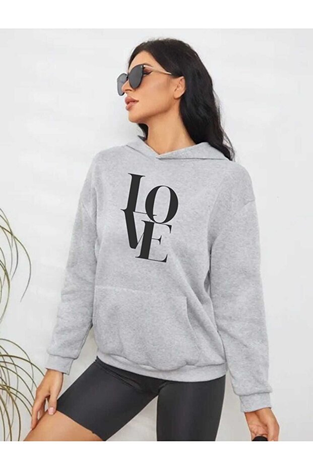 Unisex Love Print Design Trend Oversize Hooded Sweatshirt