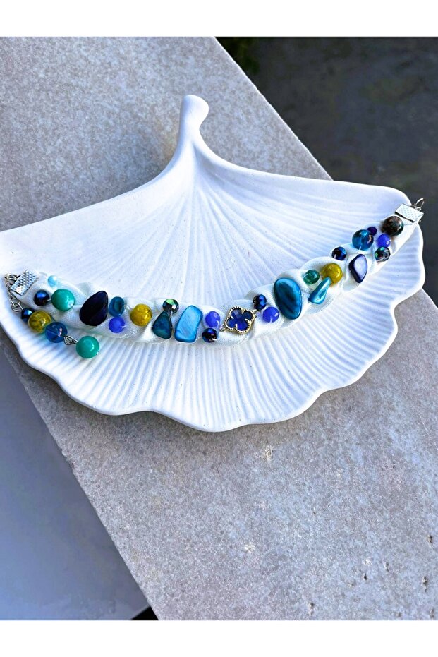 Handmade Stone Decorated Bracelet (Ribbon Weave)