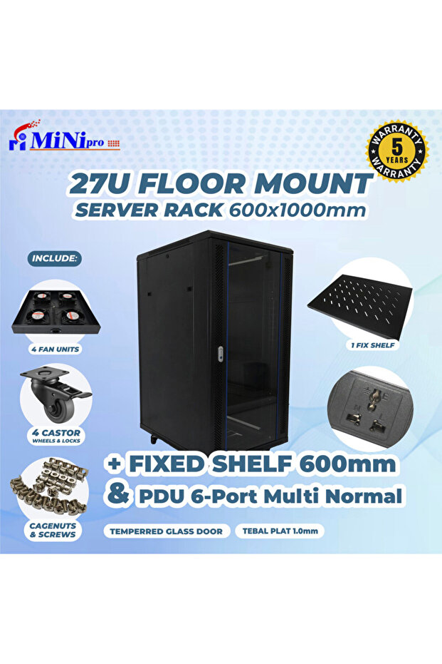 خزانة رفوف مثبتة على الحائط مقاس 27U - 6