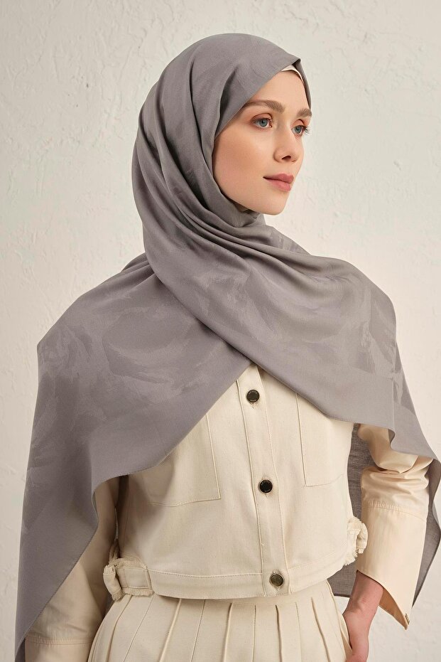 Lyocell Viscon Shawl - Wave Pattern 1 - Gray 19 - 4