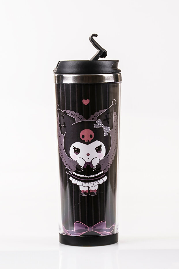 Kuromi Decorated Steel Mug Thermos - 360 ml | Leak-Proof Lid, Steel Inner Bowl, 19 cm