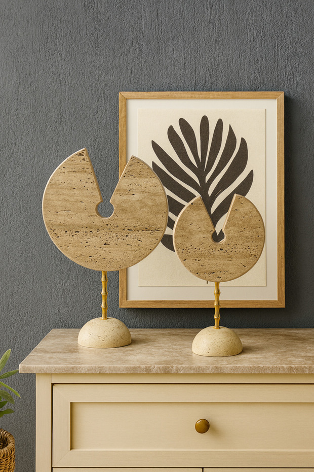 Traverten dekoratif disk 2li set - 1