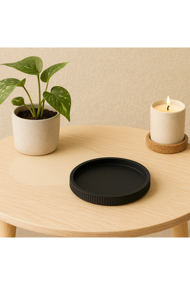 صينية عرض مستديرة سوداء من ستوديو، قطعة خرسانية - 2