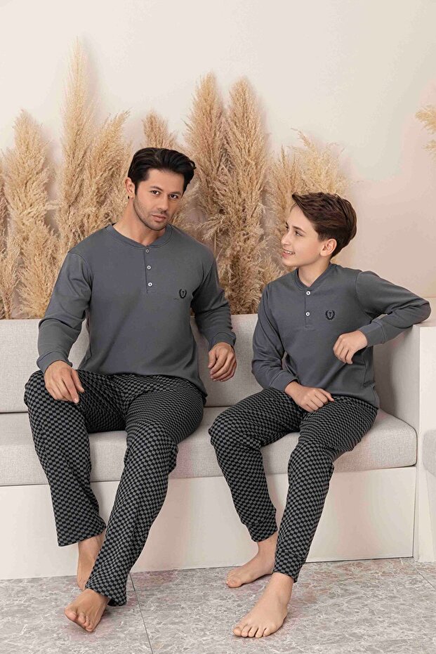 Erkek Ekose Ve Kareli Uzun Kol Mevsimlik Pijama Takımı Baba-Oğul Kombin Tek Tek Sepete Eklenmelidir. - 1