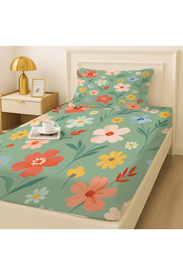 Tiny Flowers Patterned Elastic Single Sheet Set with Pillowcase 100X200Cm - 1