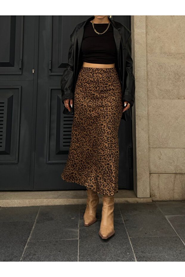 Premium Nubuck Leopard Patterned Long Maxi Skirt