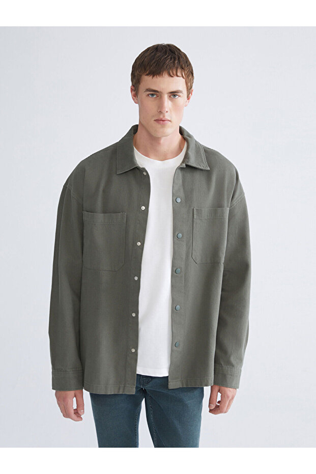 Xside khaki relaxed fit long sleeve men's shirt jacket