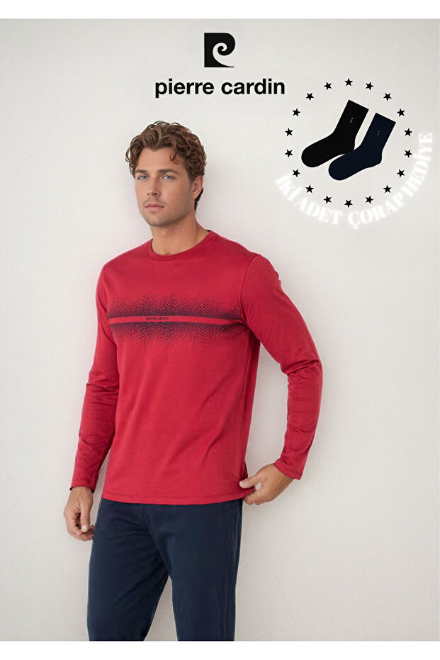 Men's 100% Cotton Pattern & Text Detailed Long Sleeve Pajama Set Ol.Pc.6102.001