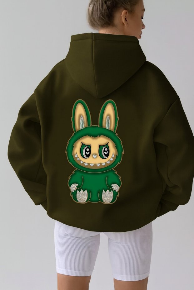 Women's Hooded Sweatshirt – Cartoon Print on the Back, Oversized Comfortable Fit Hoodie