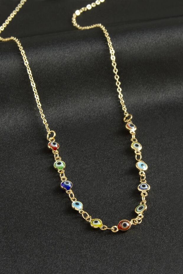 Nazarlı Enamel Necklace with Zircon Stones, Stylish Design