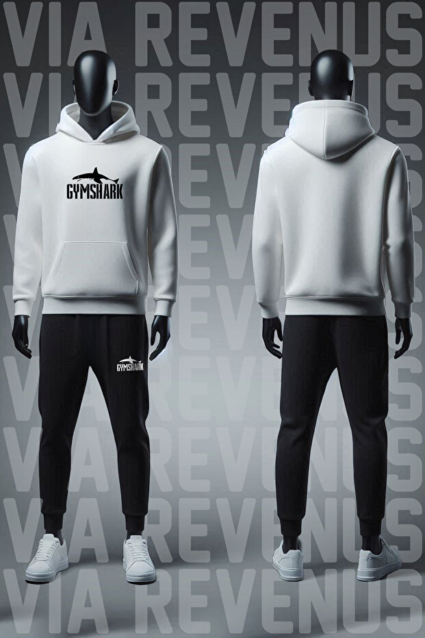 Gym Printed Hooded Sweatshirt and Sweatpants Unisex Sportswear Set