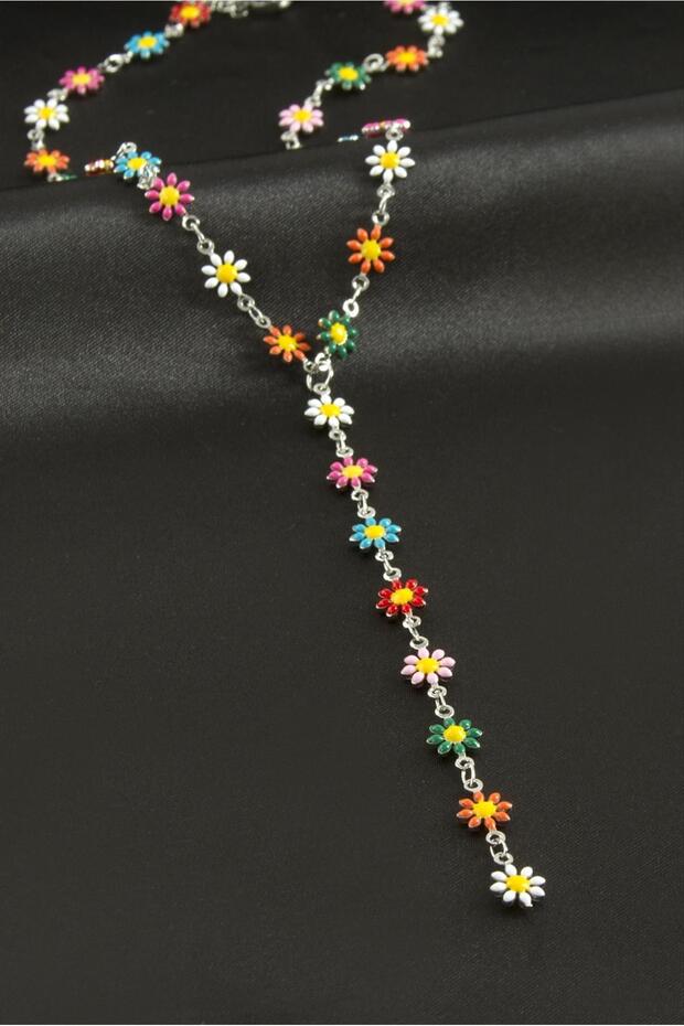 Daisy Enamel Steel Y Necklace with Zircon Stone, Stylish Design
