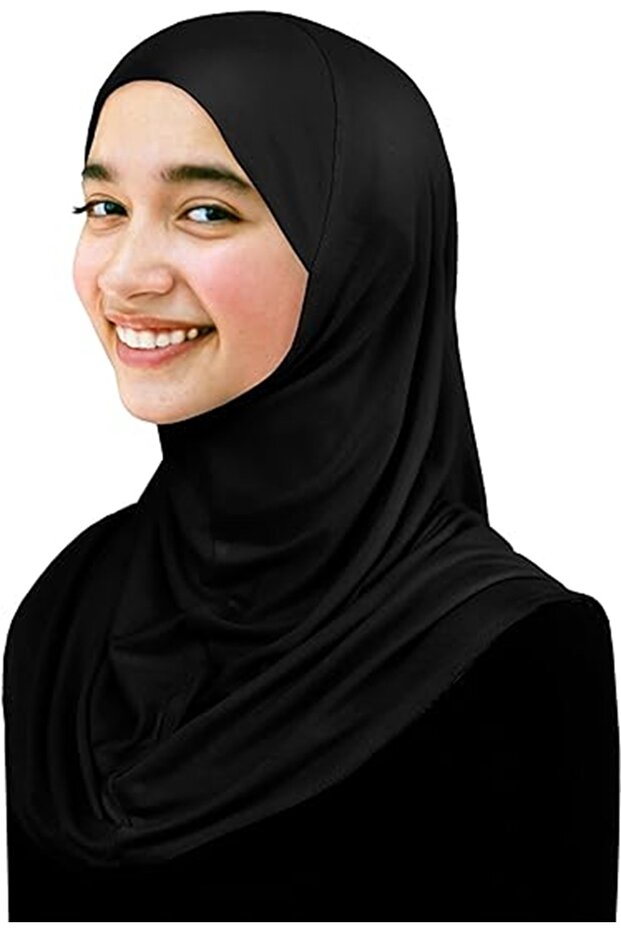 Lightweight Instant Hijab, Lycra Blend, All Seasons, Prayers, Sports (Medium)-Black