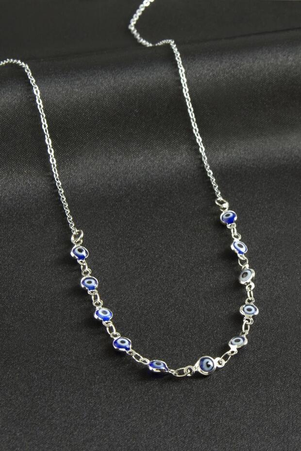 Nazarlı Enamel Necklace with Zircon Stones, Stylish Design