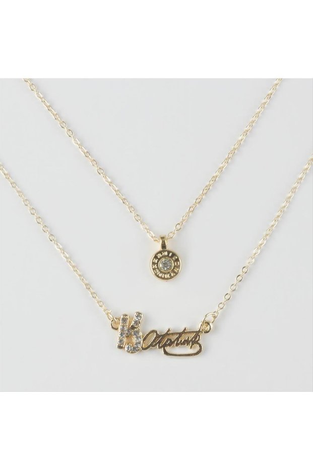 Ataturk Figured Double Necklace with Zircon Stones, Stylish Design