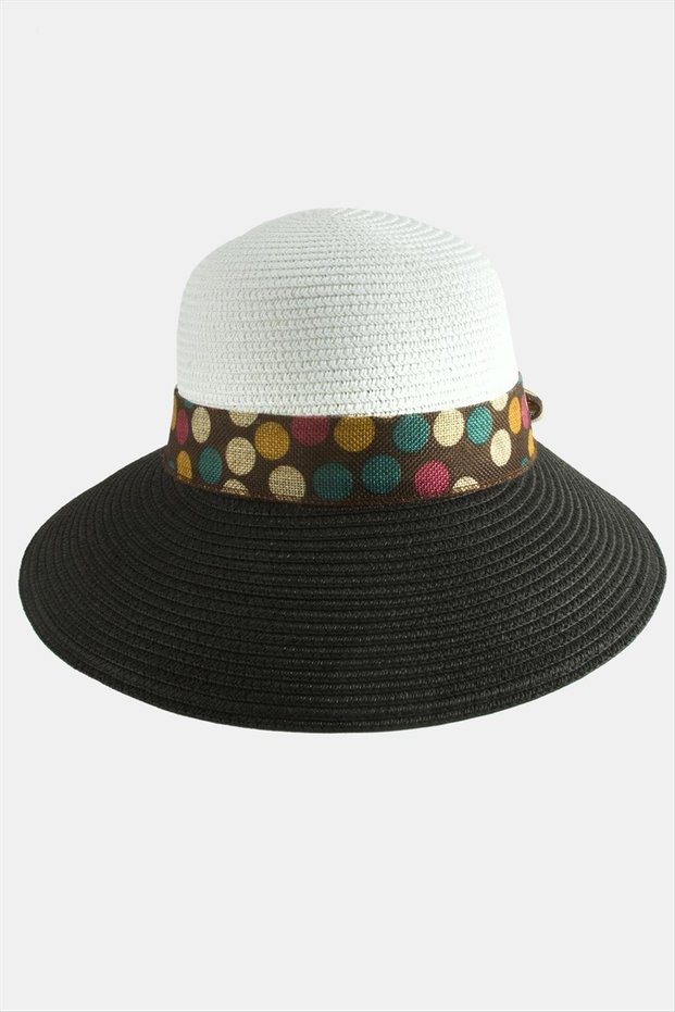 Straw Hat with Spotted Bow