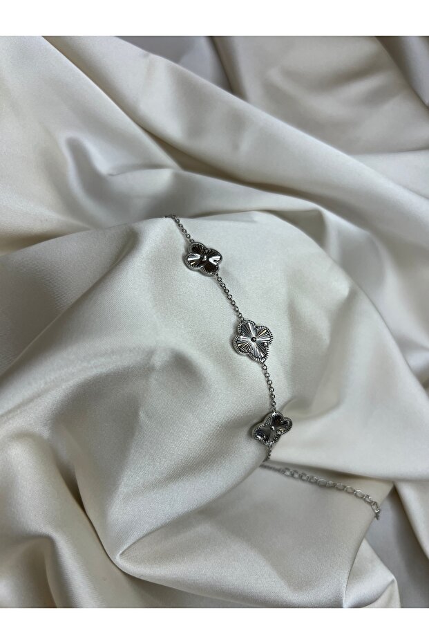 Çelik Silver Clover Bileklik - 4