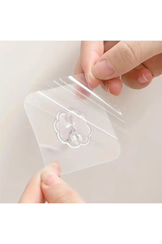 2 Adet Şeffaf Güçlü Kendinden Yapışkanlı Kapı Duvar Askıları Ağır Yük Taşıma, Mutfak & Banyo Sticker - 6