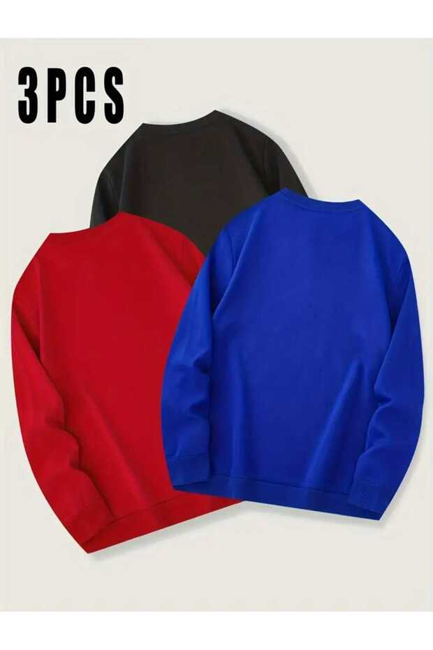 سترة رياضية أساسية بدون طباعة من ثلاث قطع بياقة دائرية - 2