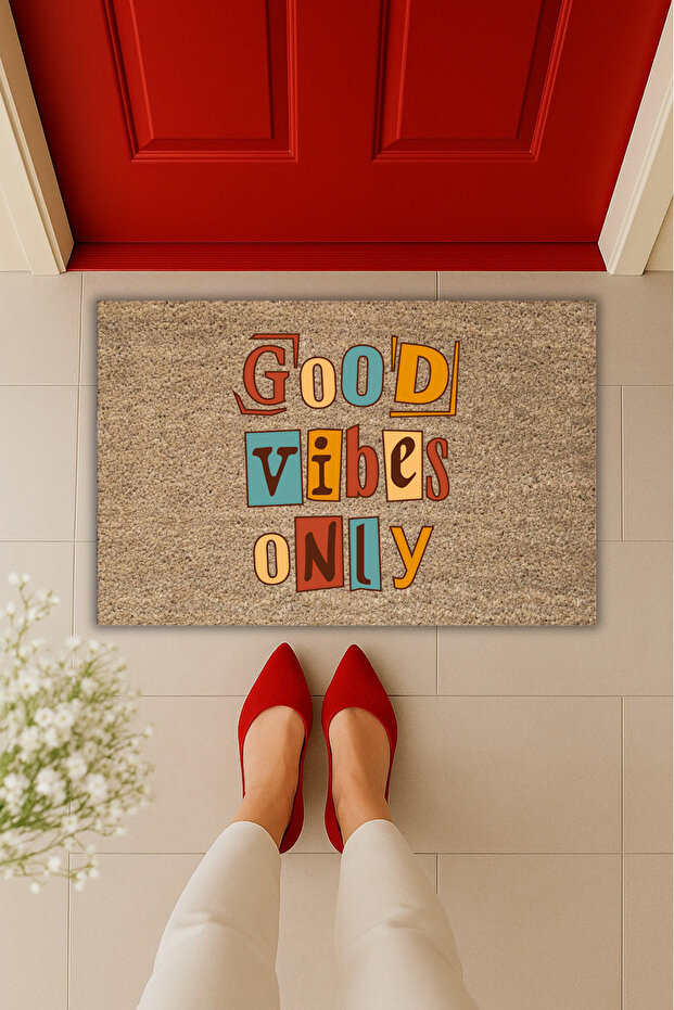Yüksek Kaliteli Modern Dijital Baskı - Good Vibes Only Temalı İç ve Dış Mekan Paspası - 1