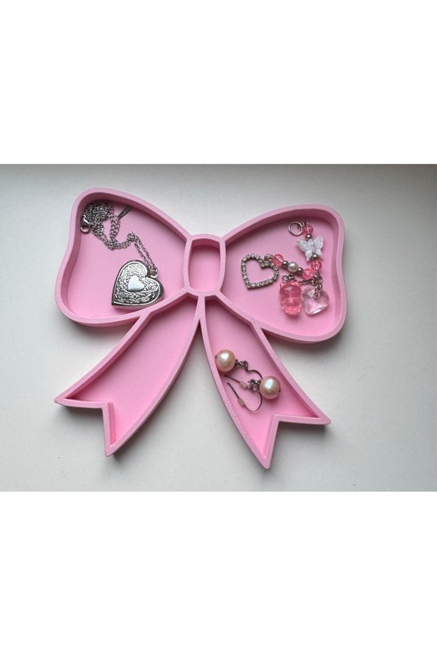 Bowknot Jewelry Tray Pink Jewelry Stand – Necklace, Bracelet Earring, and Ring Organizer