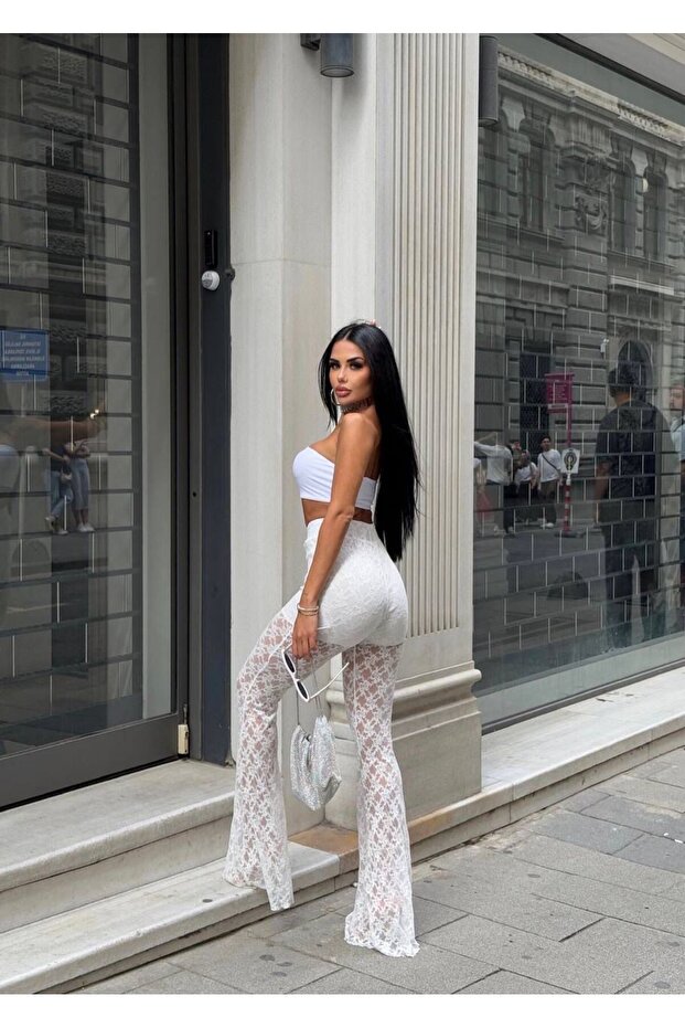 İspanyol Paça Dantel Şortlu Pantolon - 5