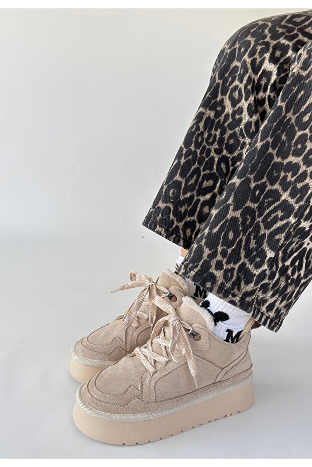 Muden Bej Süet Bağcıklı Bot - 1