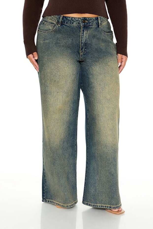 Plus Size Mide-Rise Jean Pantolon - 1