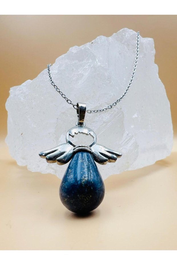 Certified Lapis Lazuli Stone Natural Stone Pendant with Angel Detail and Surprise Gift