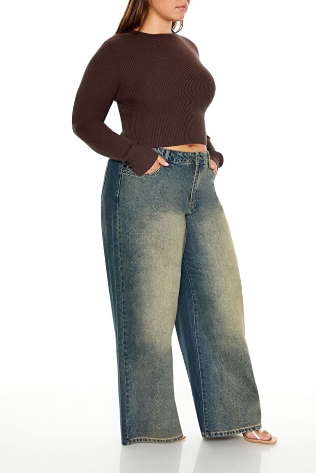 Plus Size Mide-Rise Jean Pantolon - 4