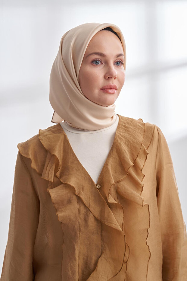 Premium Twill İpek Eşarp - Bej - 1