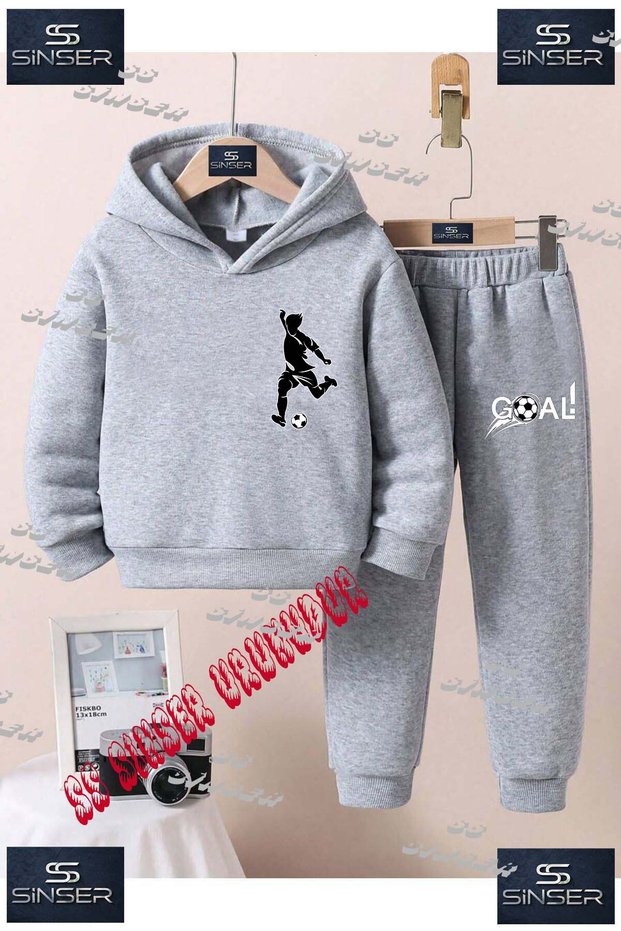 Children's Unisex'Football Player Black Left Top' Custom Printed Hoodie Tracksuit Set