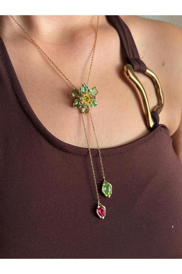 Idyllia Necklace Green Flower Y Necklace