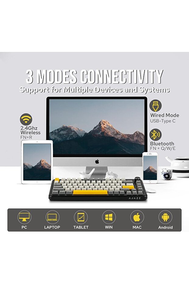 كيبورد ميكانيكي AK820 MAX PLUS ثلاثي الوضع مزود بشاشة TFT بطارية 8000mAh اضاءة RGB أسود - 7